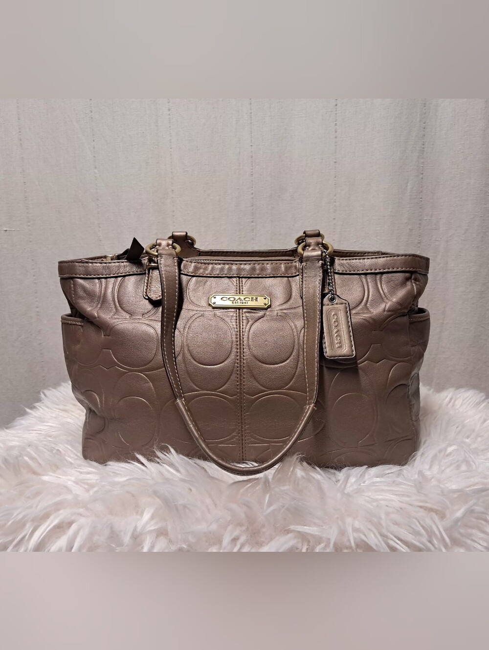 Vintage Y2K Coach Gallery Embossed Leather Tote Bag F20742 Metallic Like New - Picture 12 of 12